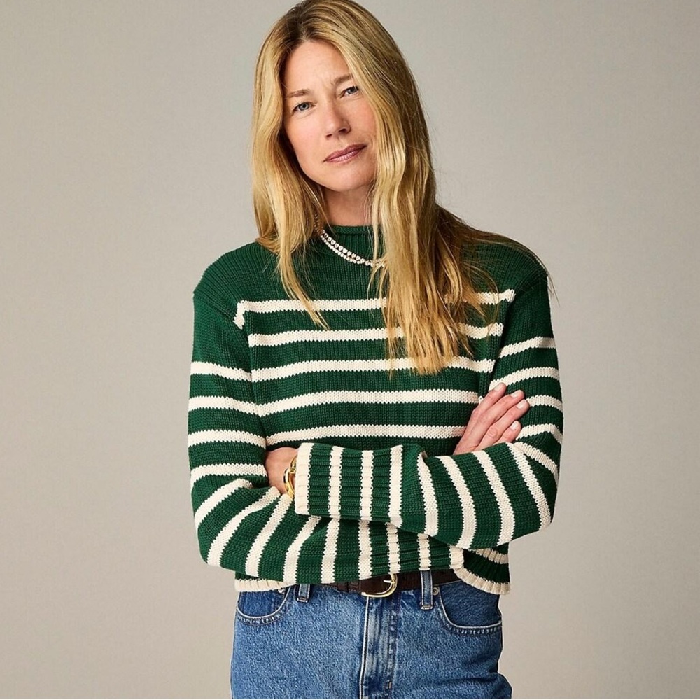 J. Crew Forest Green and Cream Rollneck Sweater